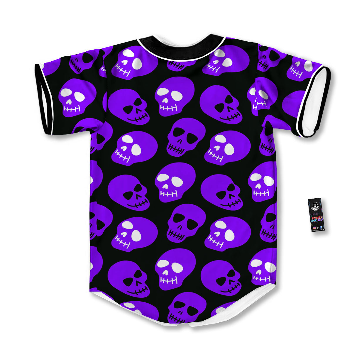 Halloween Skull Black And Purple Print Baseball Jersey-grizzshop