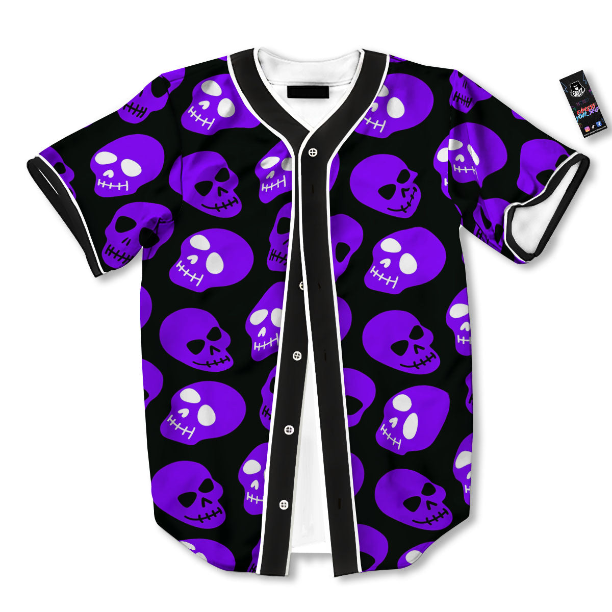 Halloween Skull Black And Purple Print Baseball Jersey-grizzshop