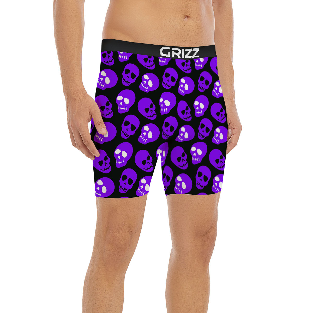 Halloween Skull Black And Purple Print Boxer Briefs-grizzshop