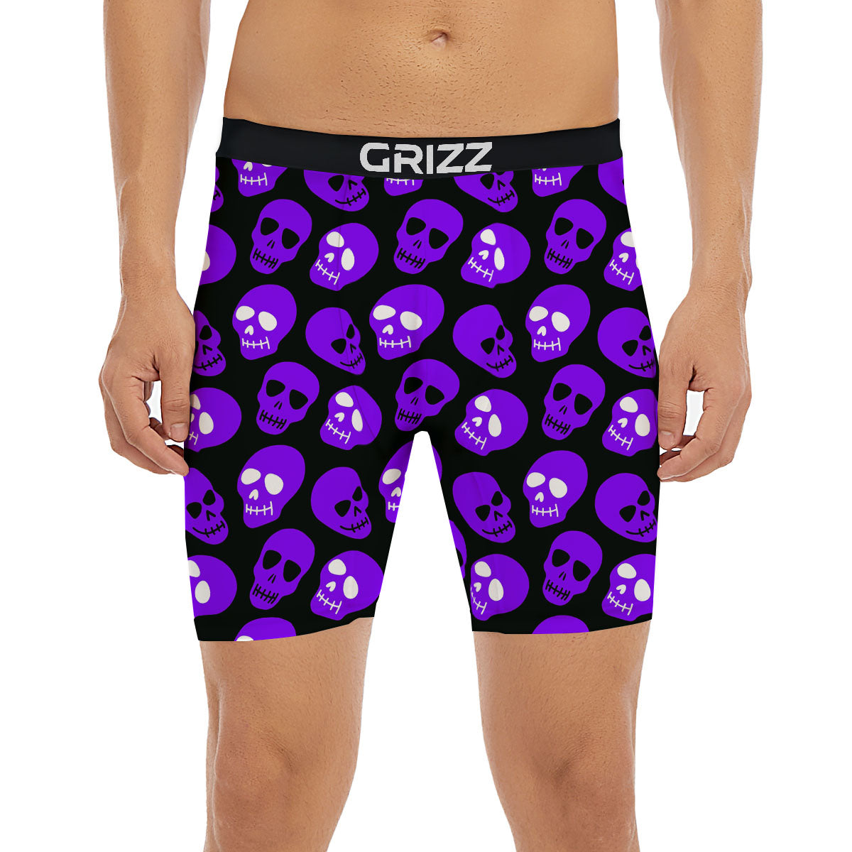 Halloween Skull Black And Purple Print Boxer Briefs-grizzshop