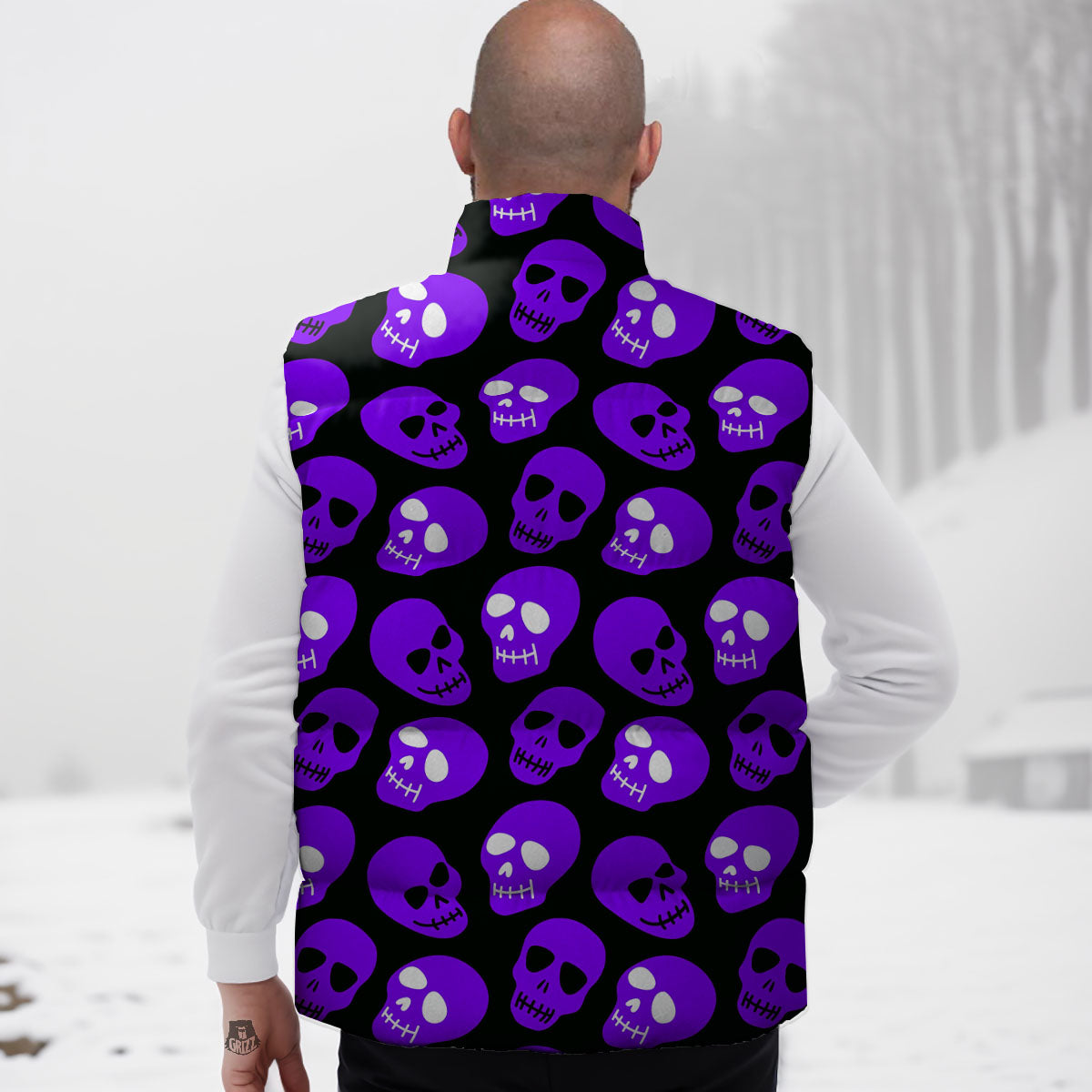 Halloween Skull Black And Purple Print Down Vest