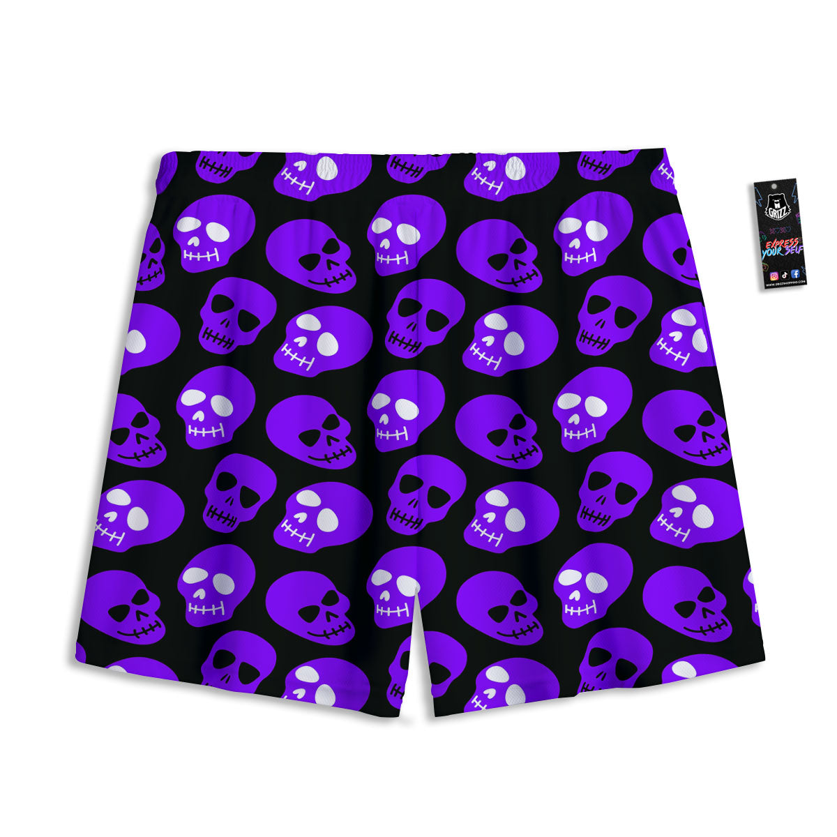 Halloween Skull Black And Purple Print Mesh Shorts