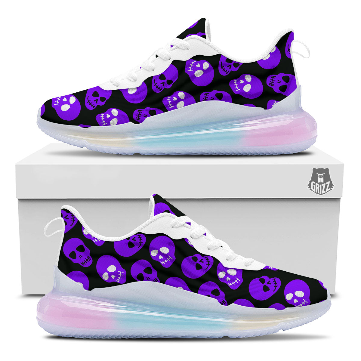 Halloween Skull Black And Purple Print Running Sneakers-grizzshop