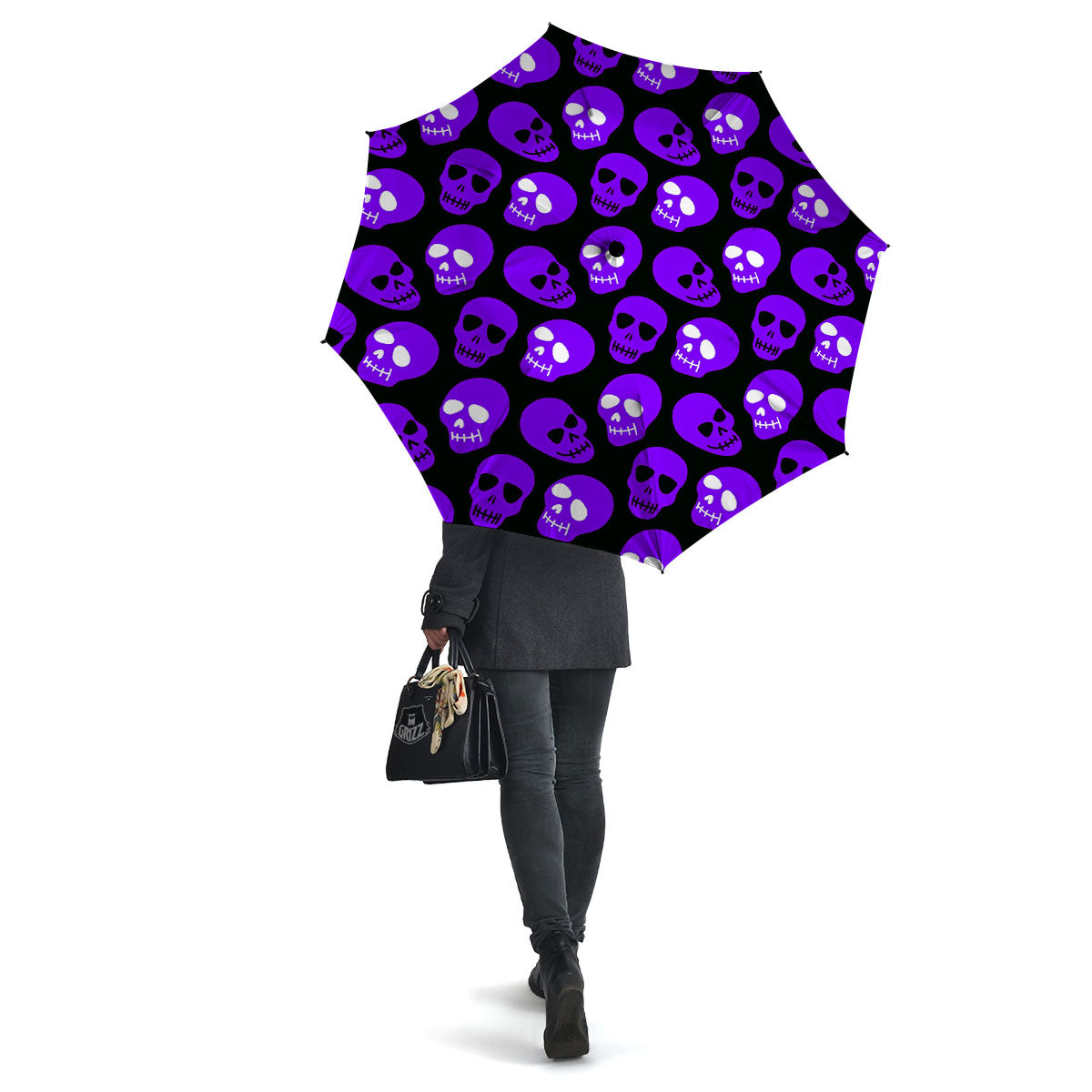 Halloween Skull Black And Purple Print Umbrella-grizzshop