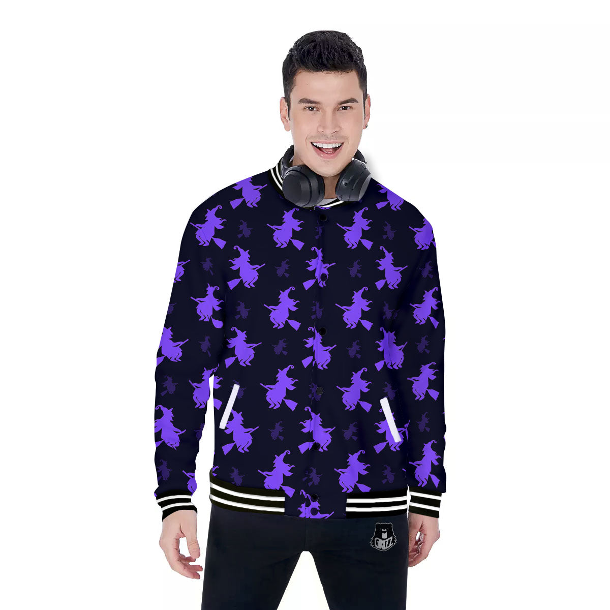 Halloween Witch Purple Print Pattern Baseball Jacket-grizzshop