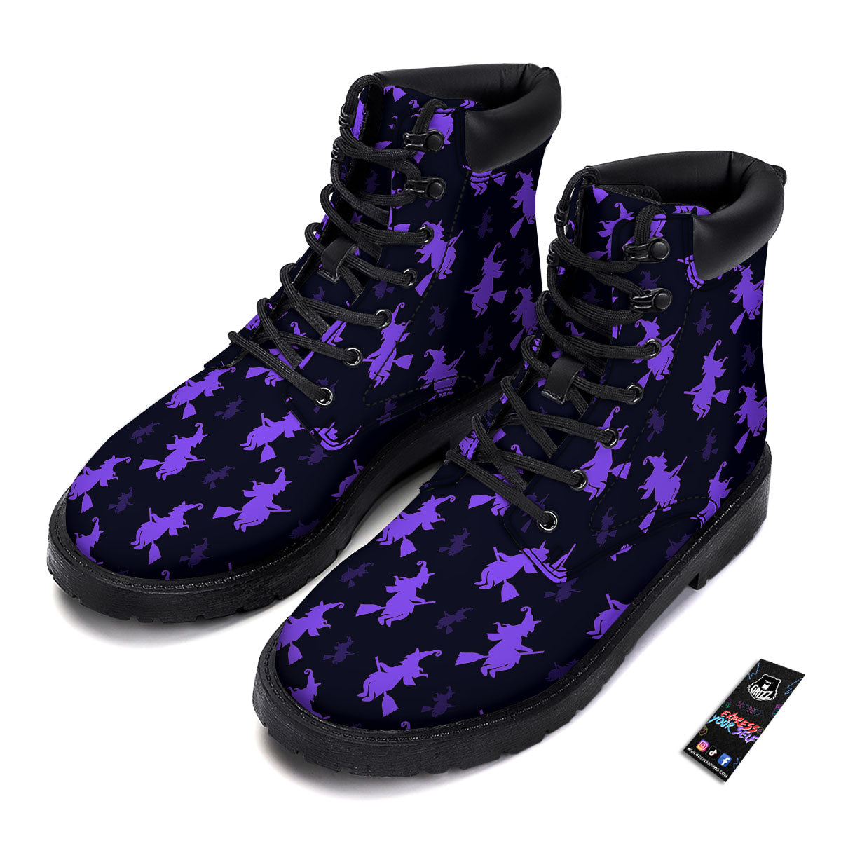 Halloween Witch Purple Print Pattern Boots-grizzshop