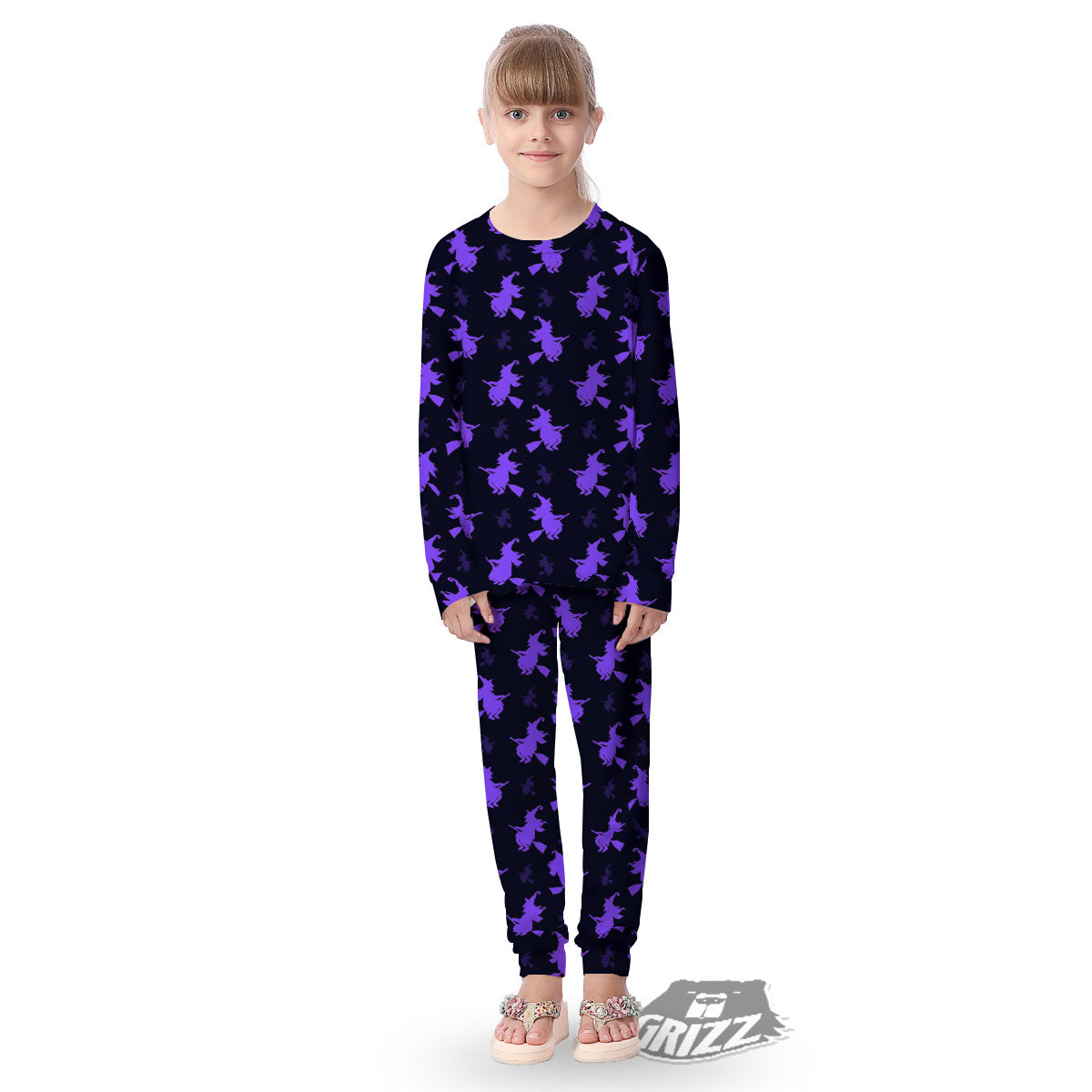 Halloween Witch Purple Print Pattern Kid's Pajamas-grizzshop