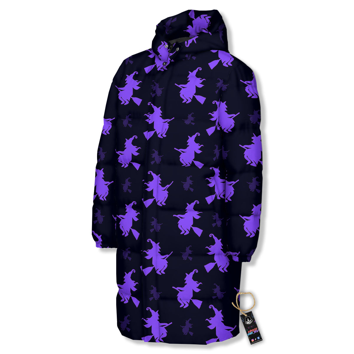 Halloween Witch Purple Print Pattern Long Down Jacket-grizzshop