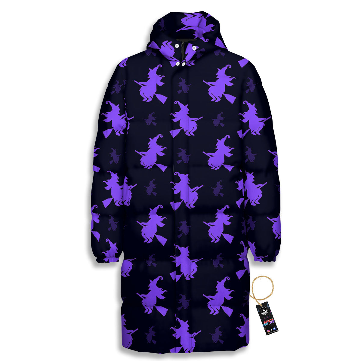 Halloween Witch Purple Print Pattern Long Down Jacket-grizzshop