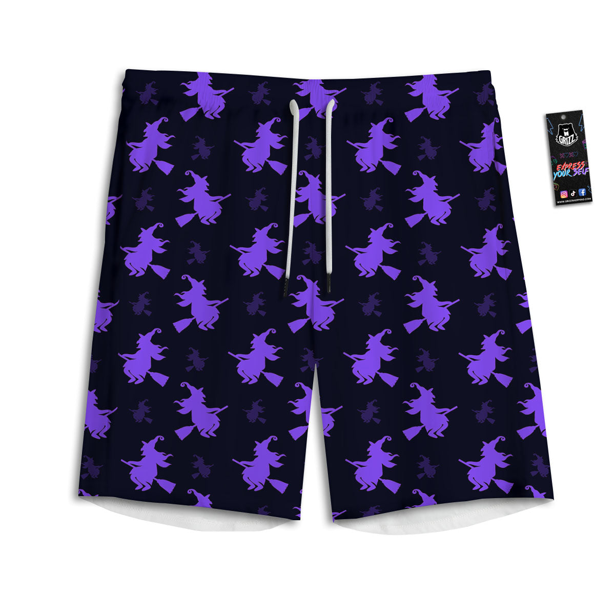 Halloween Witch Purple Print Pattern Men's Athletic Shorts