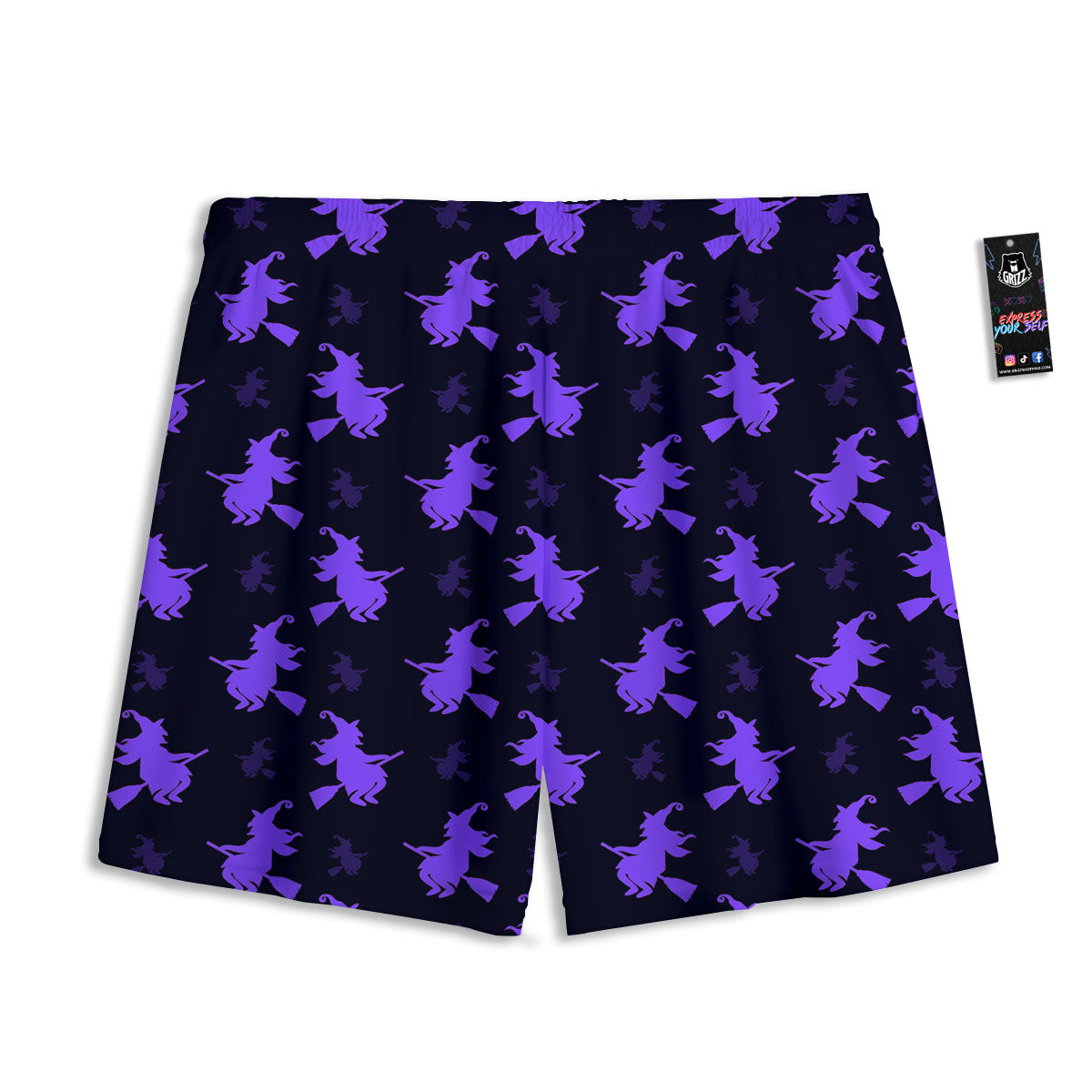 Halloween Witch Purple Print Pattern Mesh Shorts