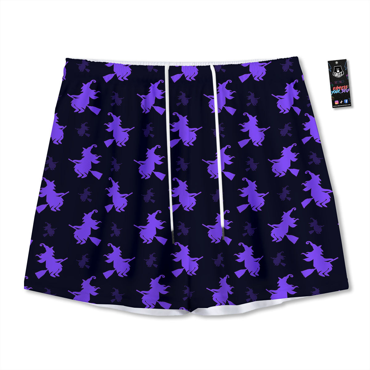 Halloween Witch Purple Print Pattern Mesh Shorts