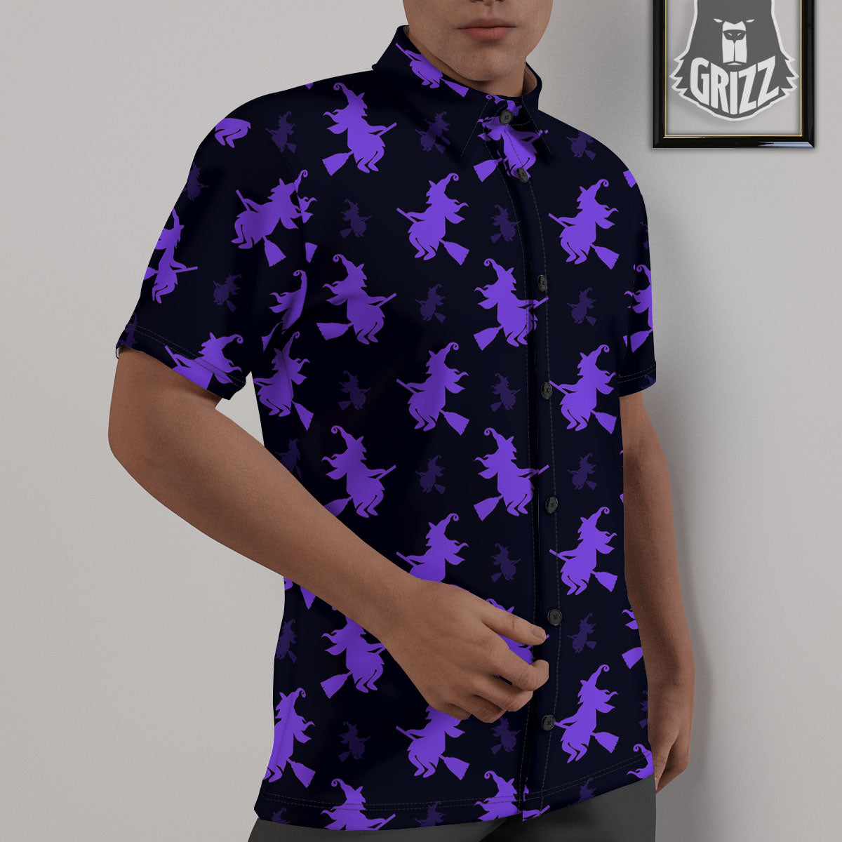 Halloween Witch Purple Print Pattern Untucked Shirts-grizzshop