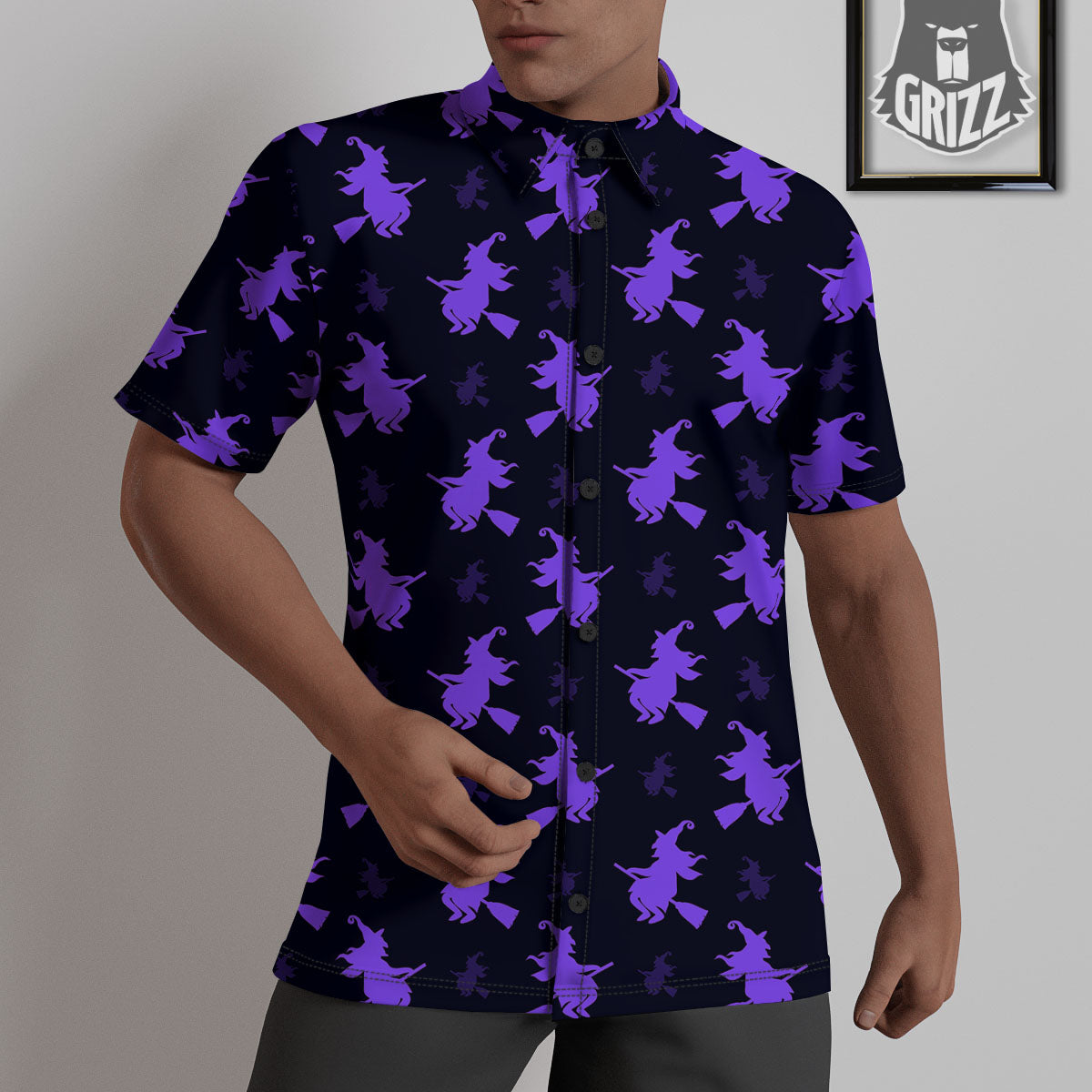 Halloween Witch Purple Print Pattern Untucked Shirts-grizzshop