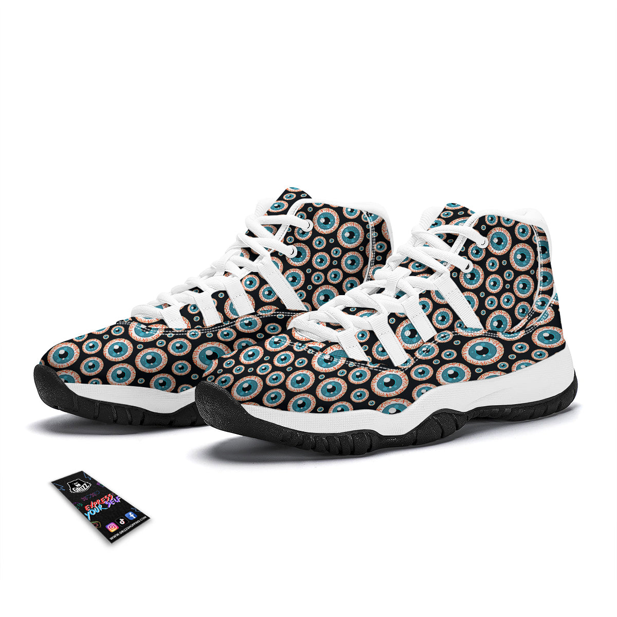 Halloween Zombie Eyes Pattern Print White Bball Shoes-grizzshop