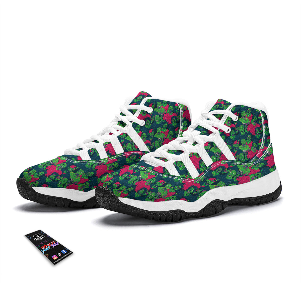 Halloween Zombie Pattern Print White Bball Shoes-grizzshop