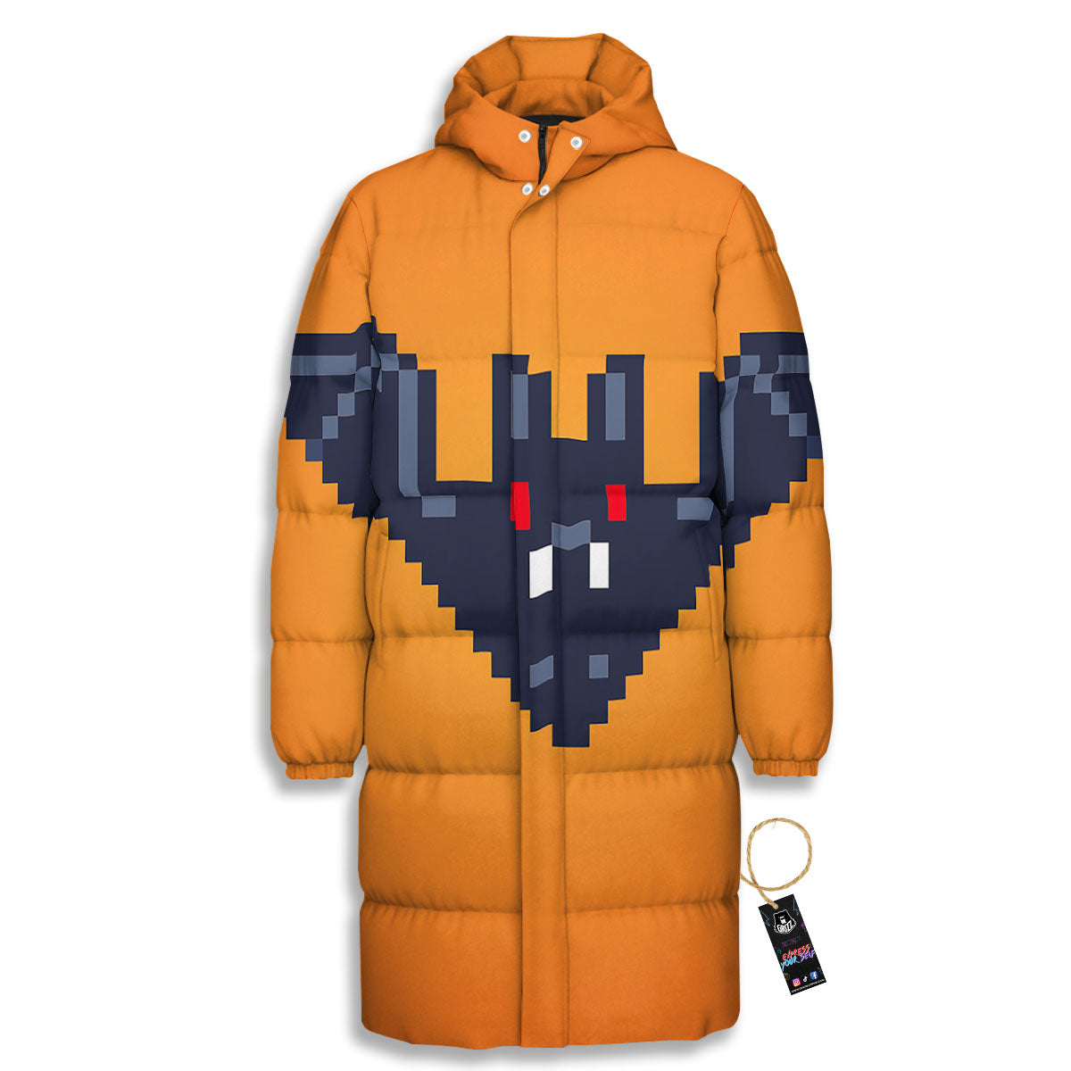 Halloween Bat 8-Bit Pixel Print Long Down Jacket