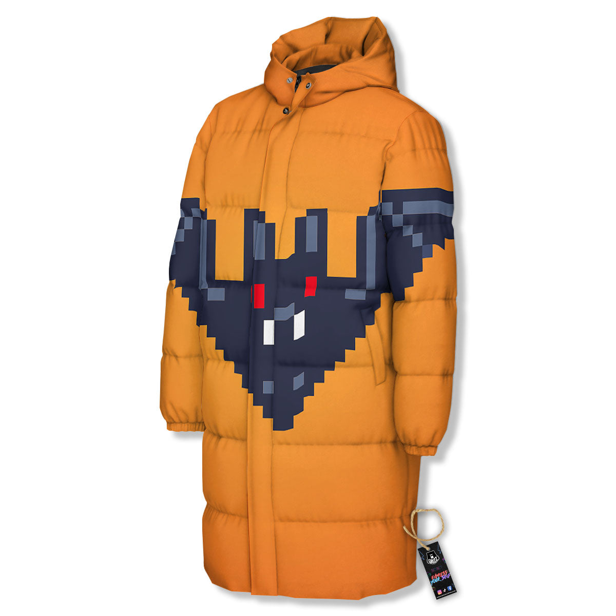 Halloween Bat 8-Bit Pixel Print Long Down Jacket