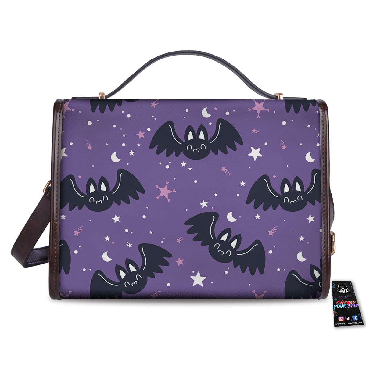 Halloween Bat Black And Purple Print Women's Satchel Bag