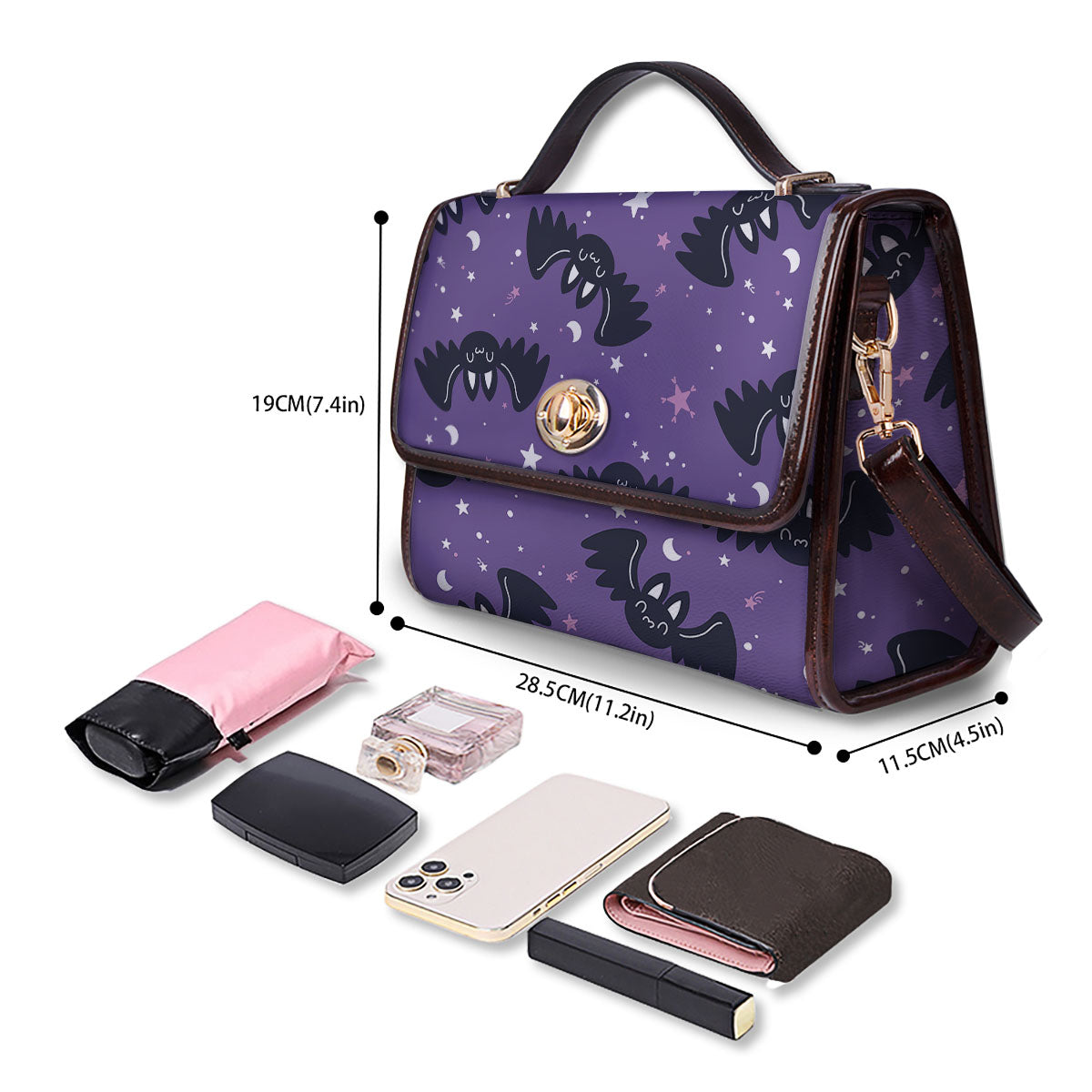 Halloween Bat Black And Purple Print Women's Satchel Bag