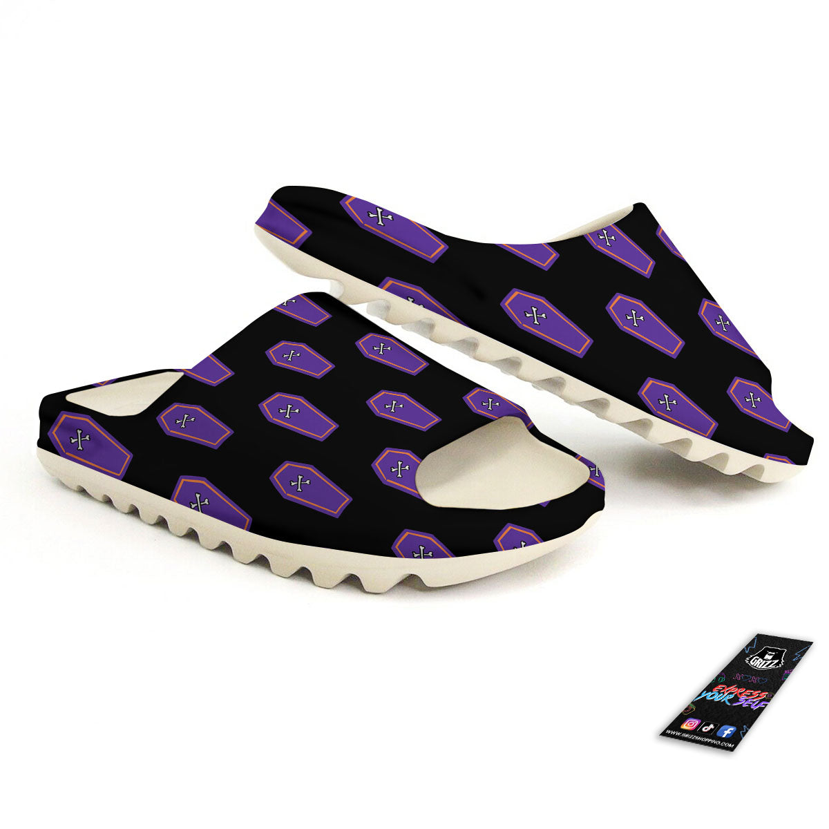 Halloween Coffin Purple Print Pattern Sandals-grizzshop