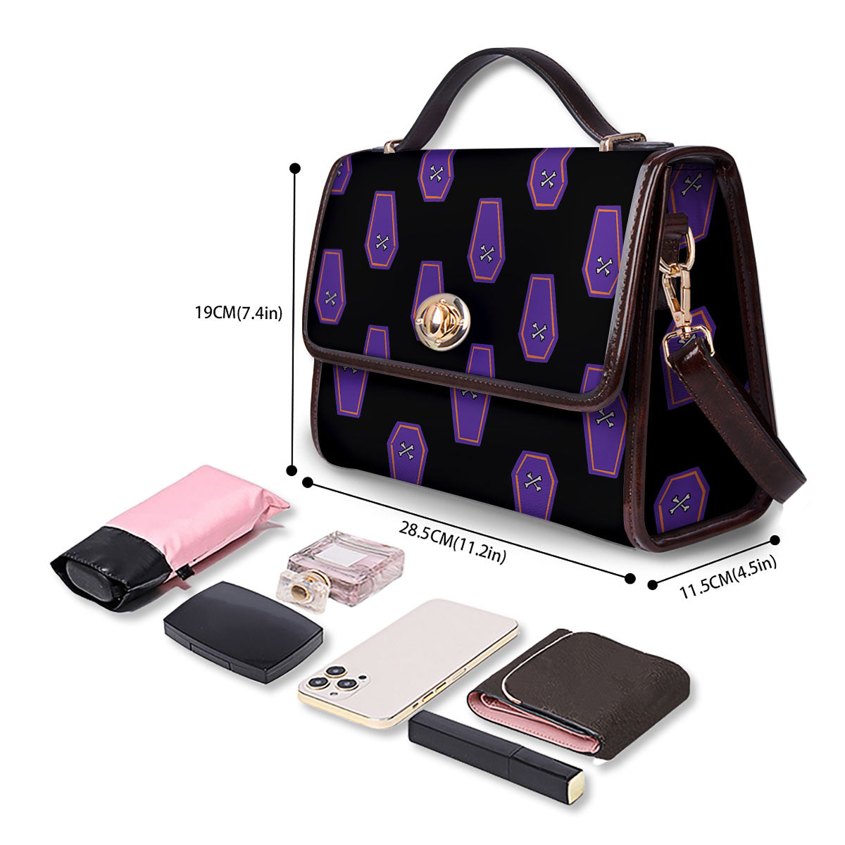 Halloween Coffin Purple Print Pattern Women's Satchel Bag