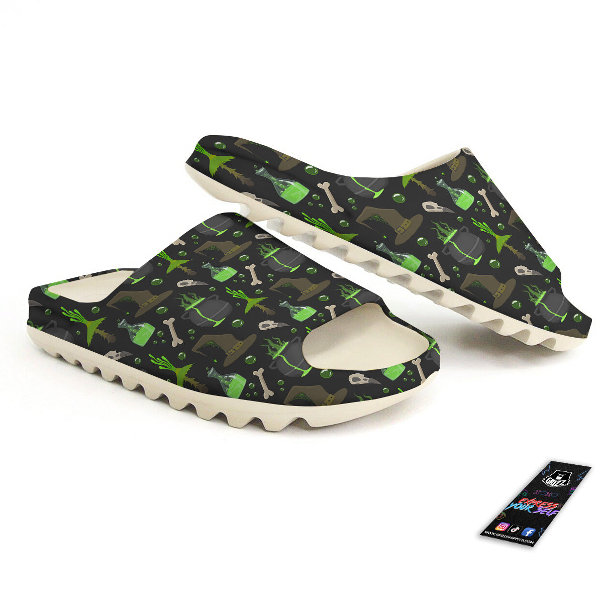 Halloween Green Poison Witch Print Pattern Sandals-grizzshop