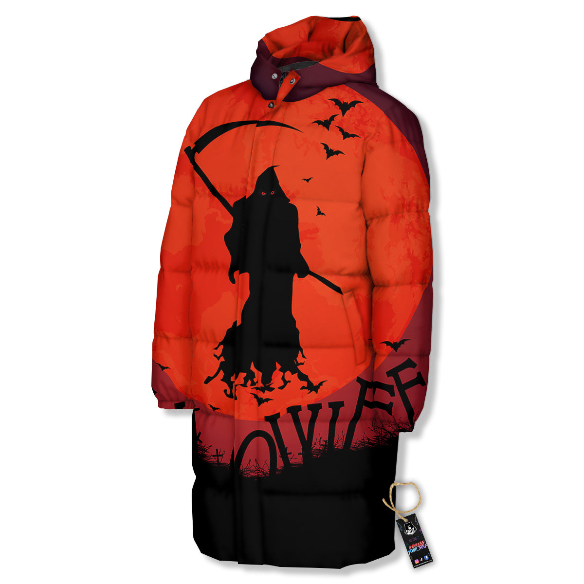 Halloween Grim Reaper Print Long Down Jacket