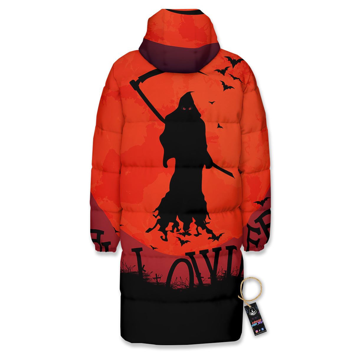 Halloween Grim Reaper Print Long Down Jacket