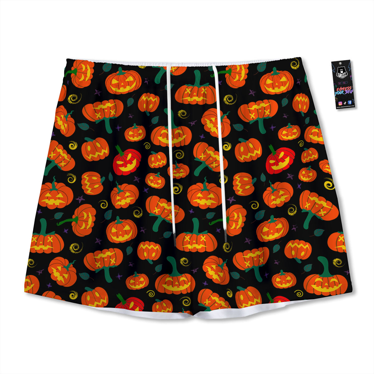 Halloween Pumpkin Print Pattern Mesh Shorts