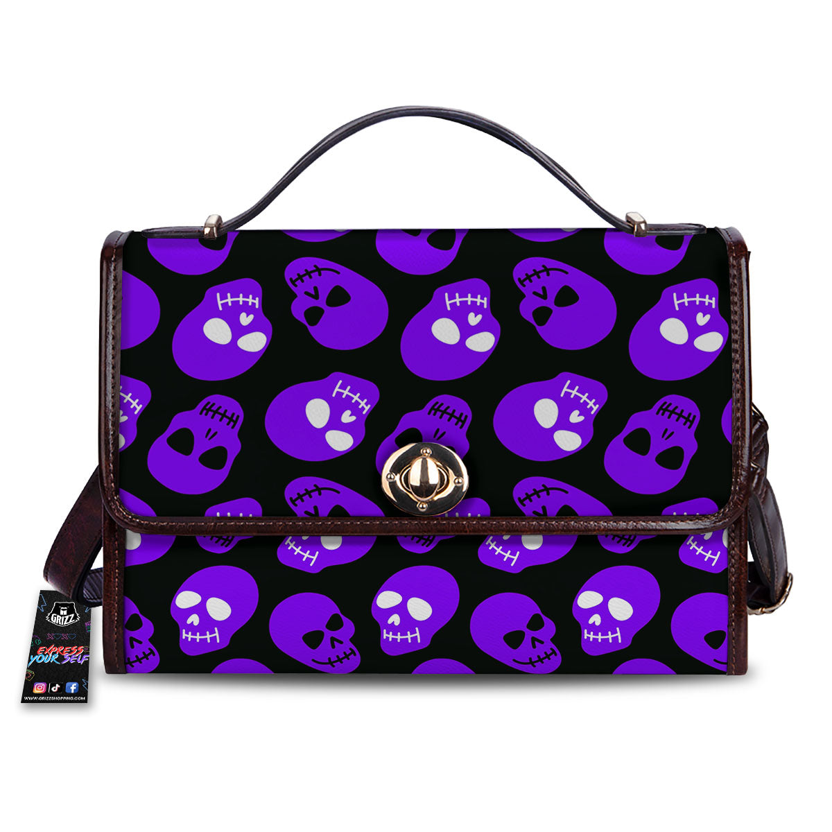 Halloween Skull Black And Purple Print Women's Satchel Bag
