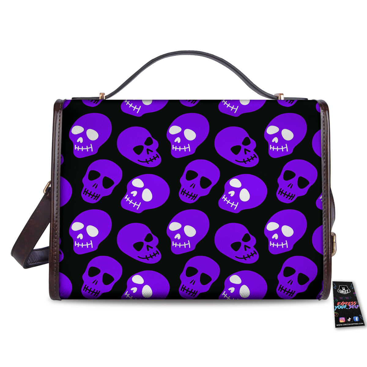 Halloween Skull Black And Purple Print Women's Satchel Bag