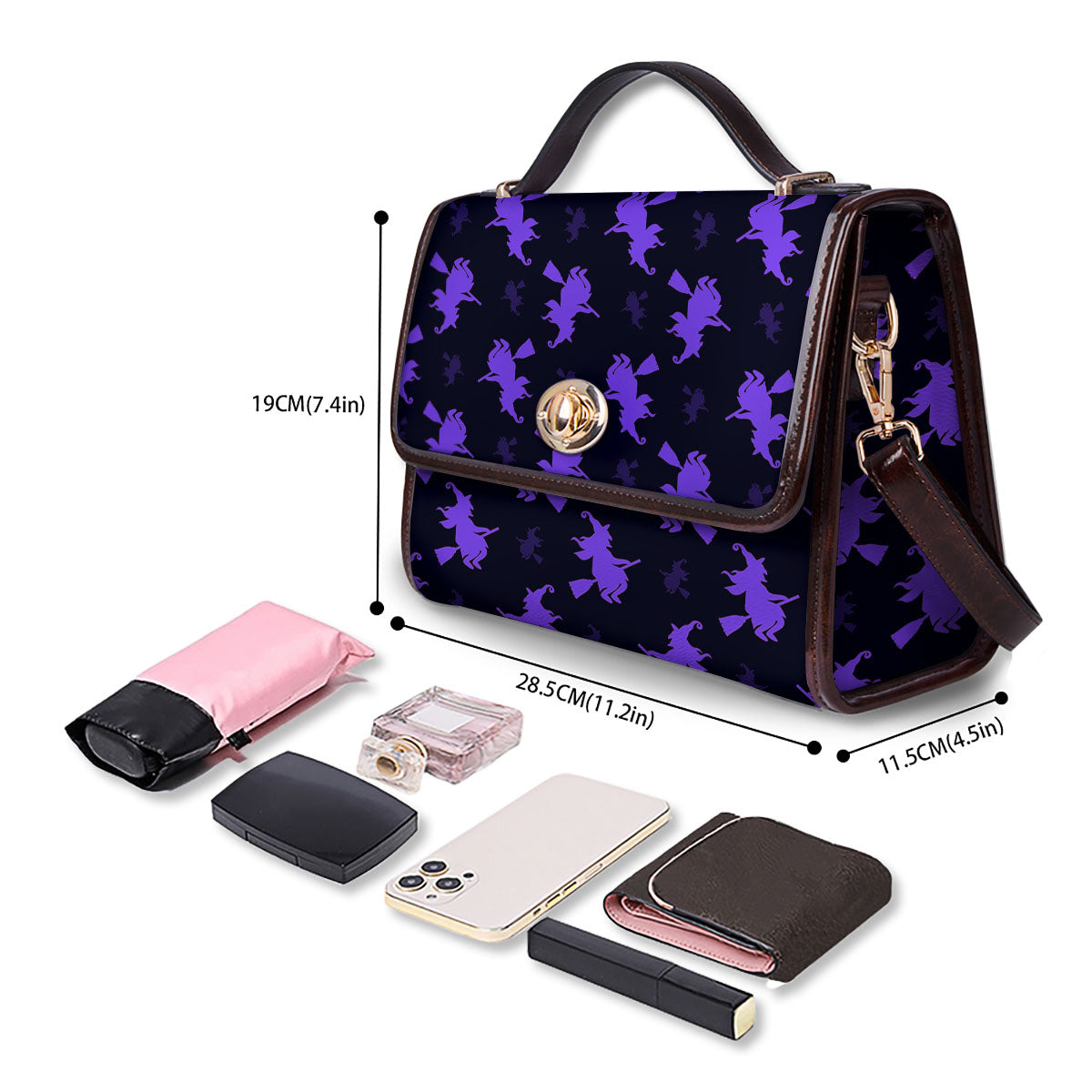 Halloween Witch Purple Print Pattern Women's Satchel Bag