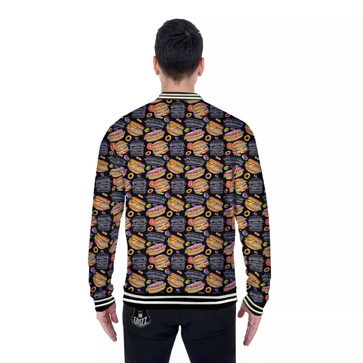 Hamburger And Hot Dog Print Pattern Baseball Jacket-grizzshop