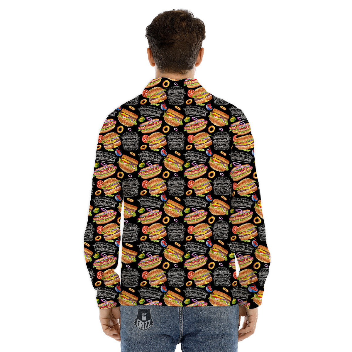 Hamburger And Hot Dog Print Pattern Men's Dress Shirts-grizzshop