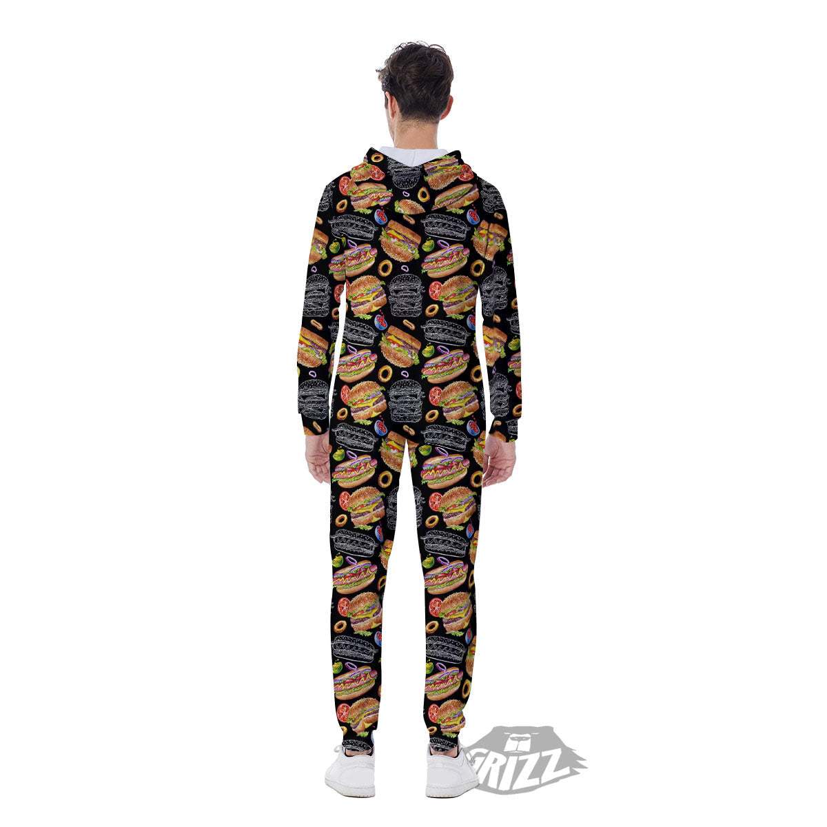 Hamburger And Hot Dog Print Pattern Men's Jumpsuit-grizzshop
