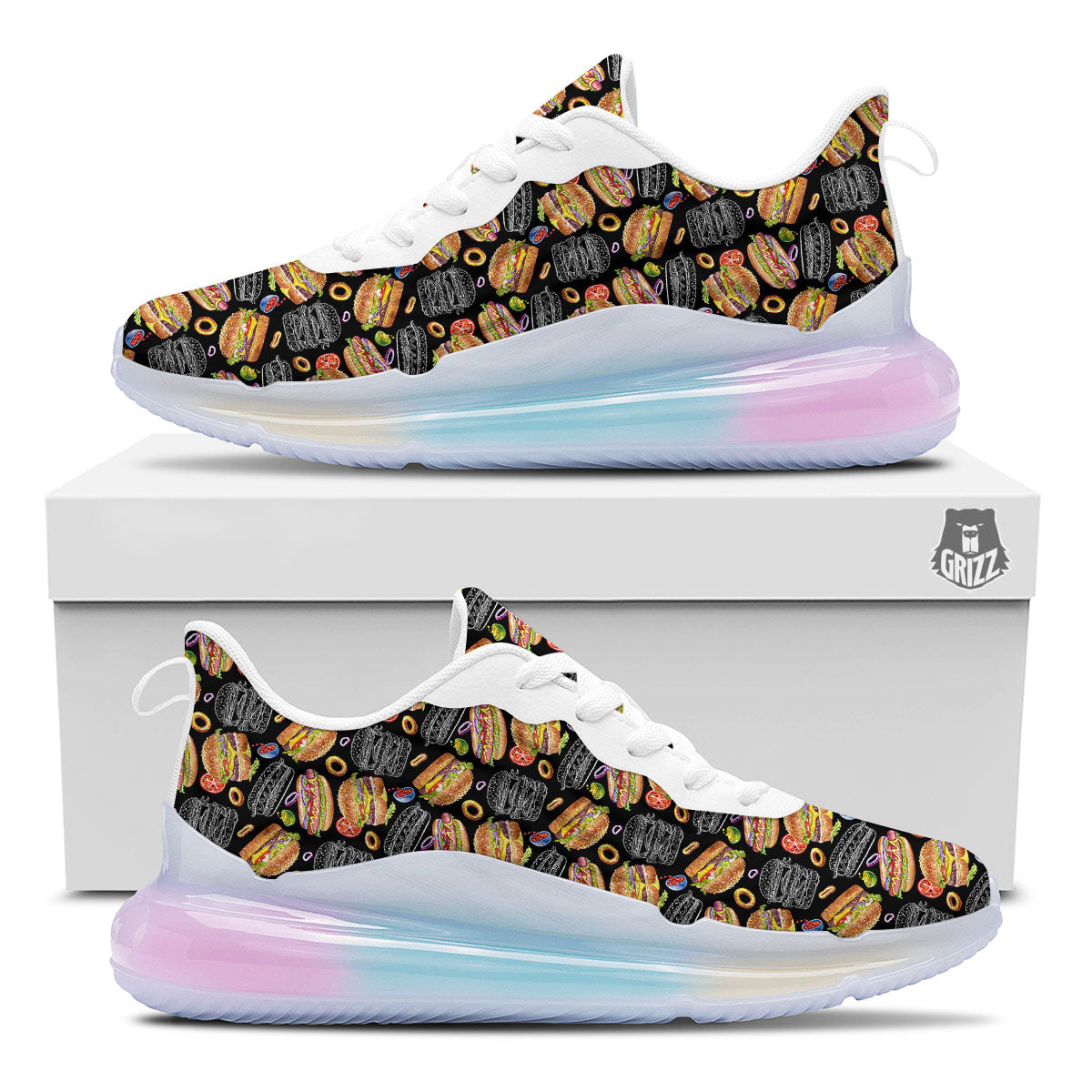 Hamburger And Hot Dog Print Pattern Running Sneakers-grizzshop