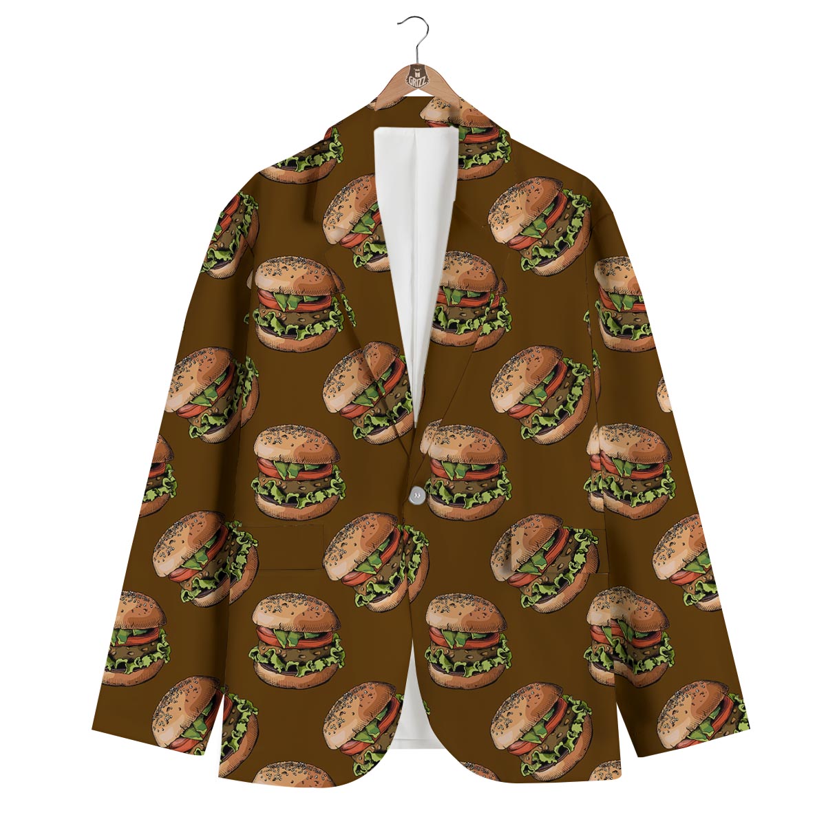 Hamburger Brown Pattern Print Men's Blazer-grizzshop