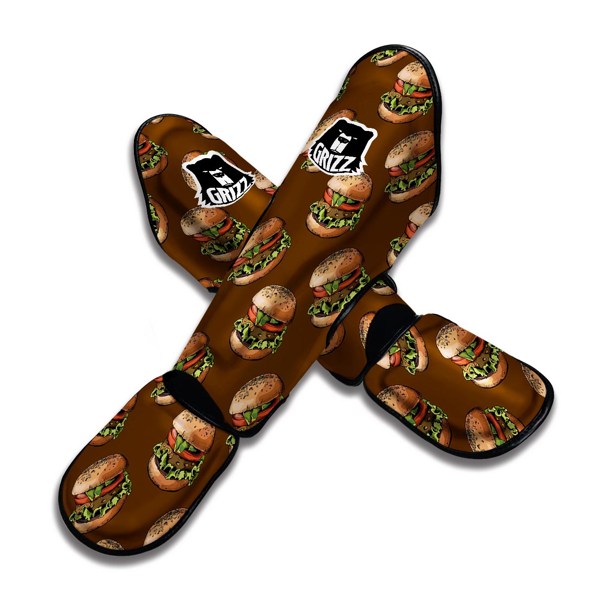 Hamburger Brown Pattern Print Muay Thai Shin Guards-grizzshop