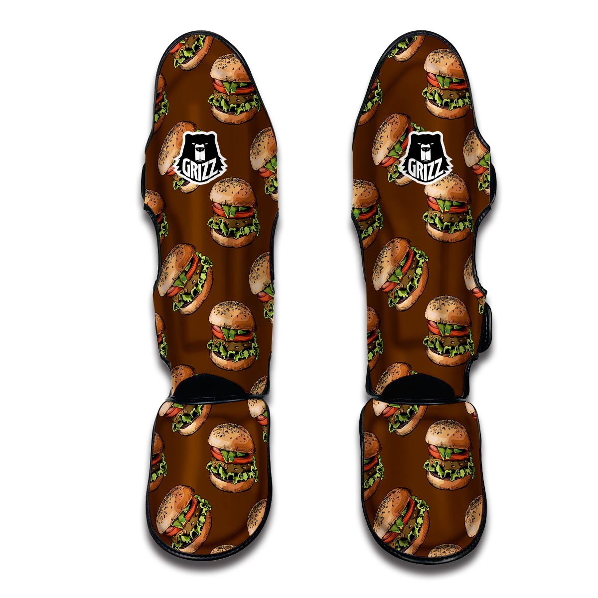 Hamburger Brown Pattern Print Muay Thai Shin Guards-grizzshop