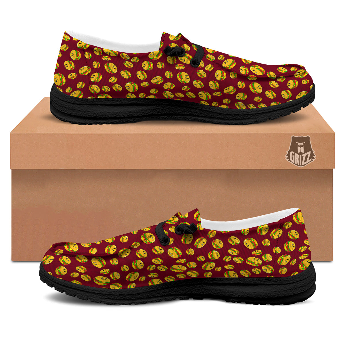 Hamburger Cute Print Pattern Black Loafers-grizzshop