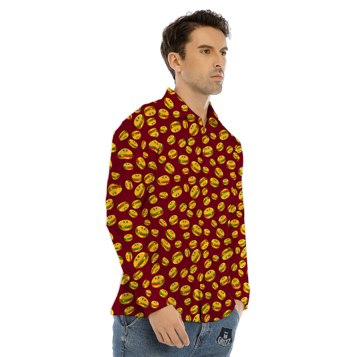 Hamburger Cute Print Pattern Men's Dress Shirts-grizzshop