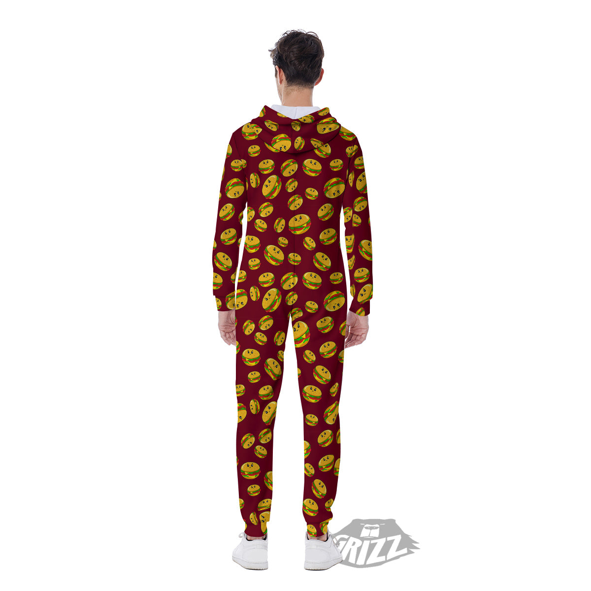 Hamburger Cute Print Pattern Men's Jumpsuit-grizzshop