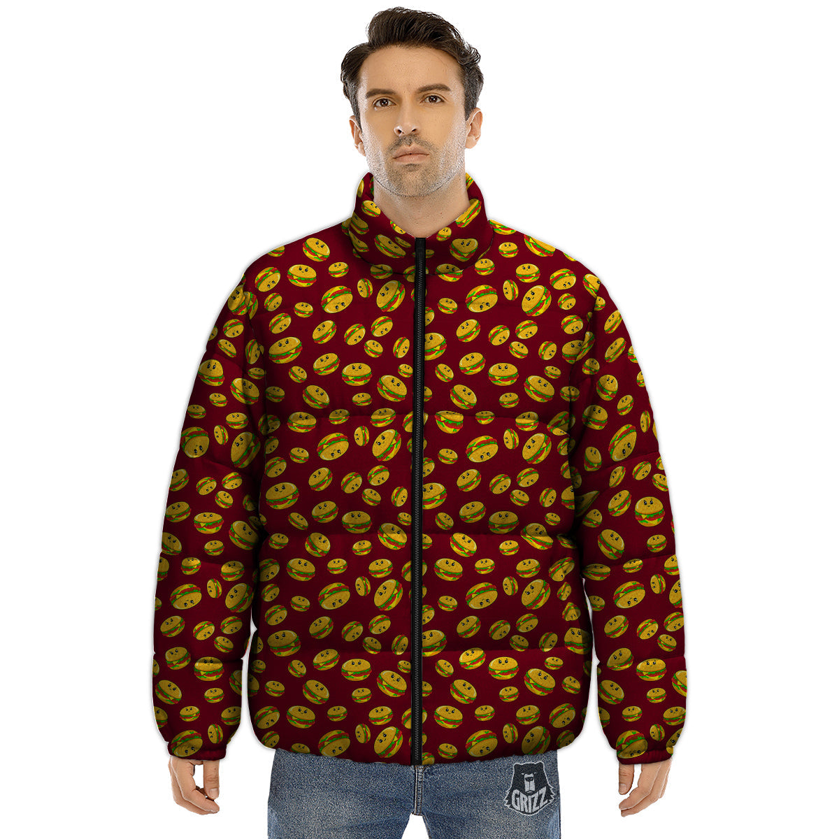 Hamburger Cute Print Pattern Puffer Jacket-grizzshop