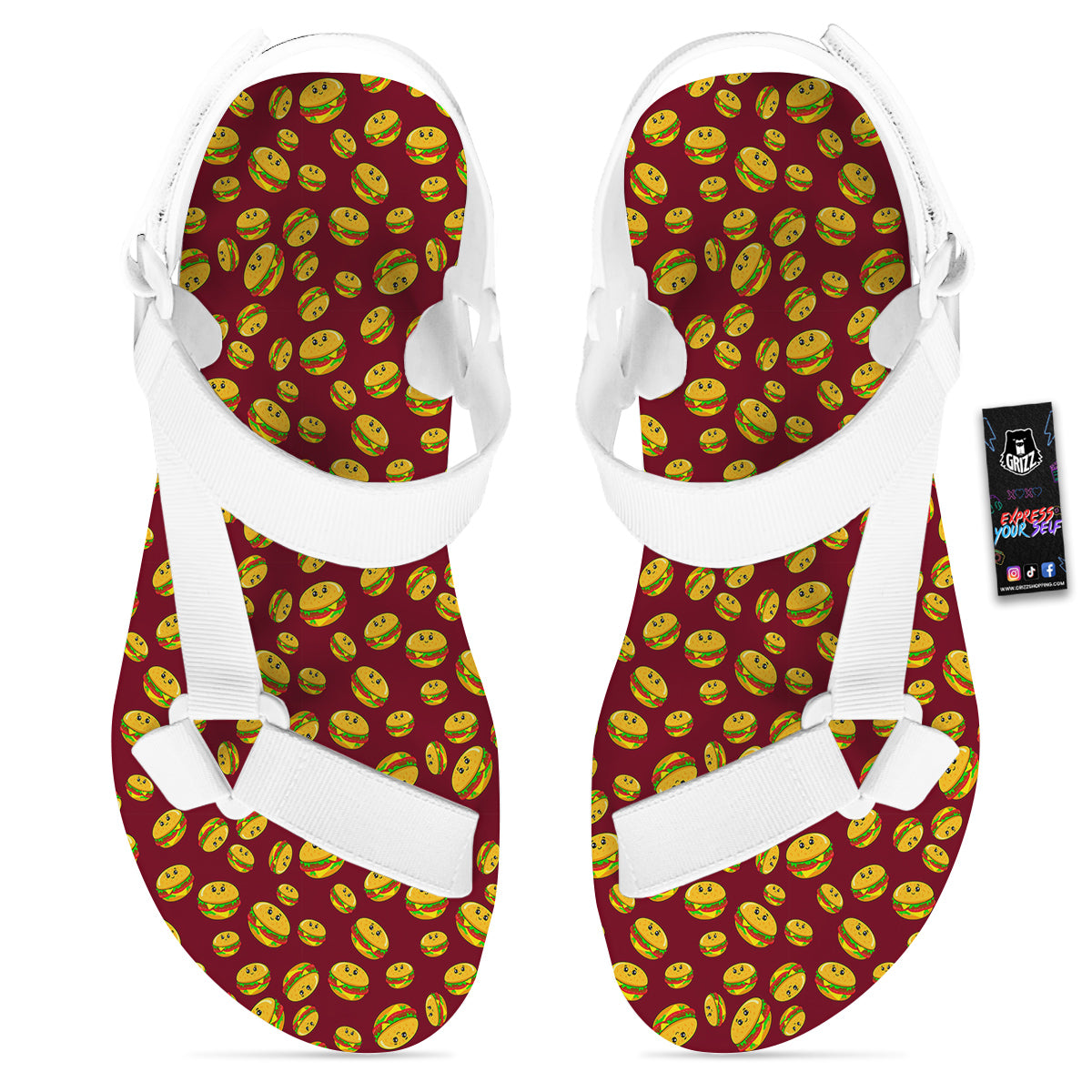 Hamburger Cute Print Pattern White Open Toe Sandals-grizzshop