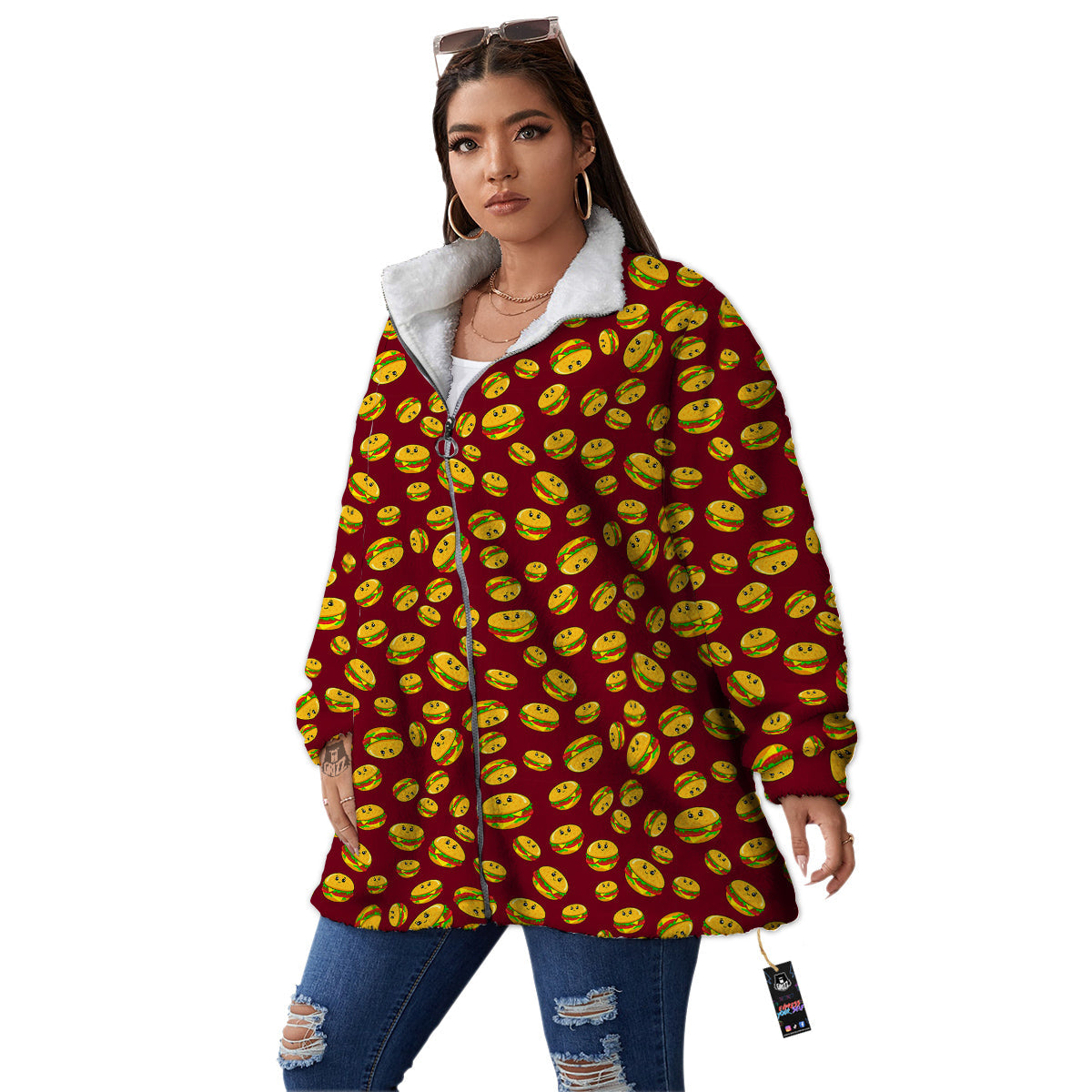 Hamburger Cute Print Pattern Women's Sherpa Jacket-grizzshop