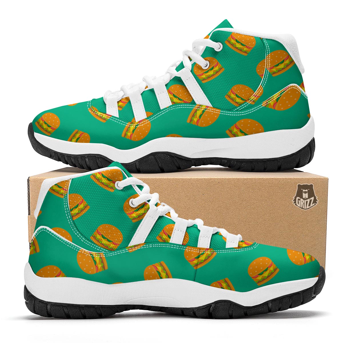 Hamburger Pastel Pattern Print White Bball Shoes-grizzshop