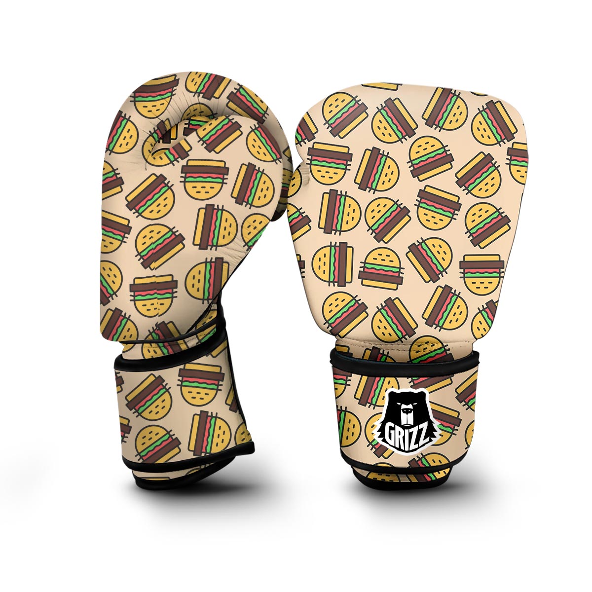 Hamburger Pattern Print Boxing Gloves-grizzshop