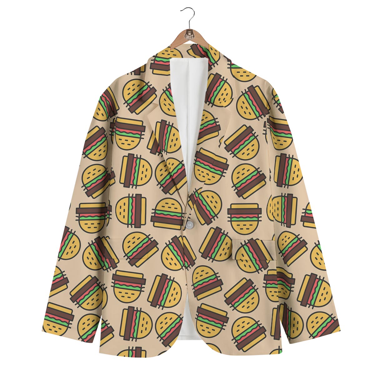 Hamburger Pattern Print Men's Blazer-grizzshop