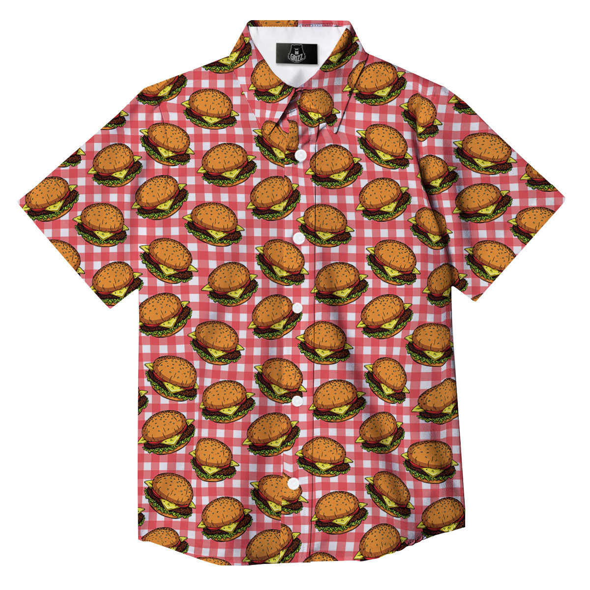 Hamburger Plaid Print Pattern Button Up Shirt-grizzshop